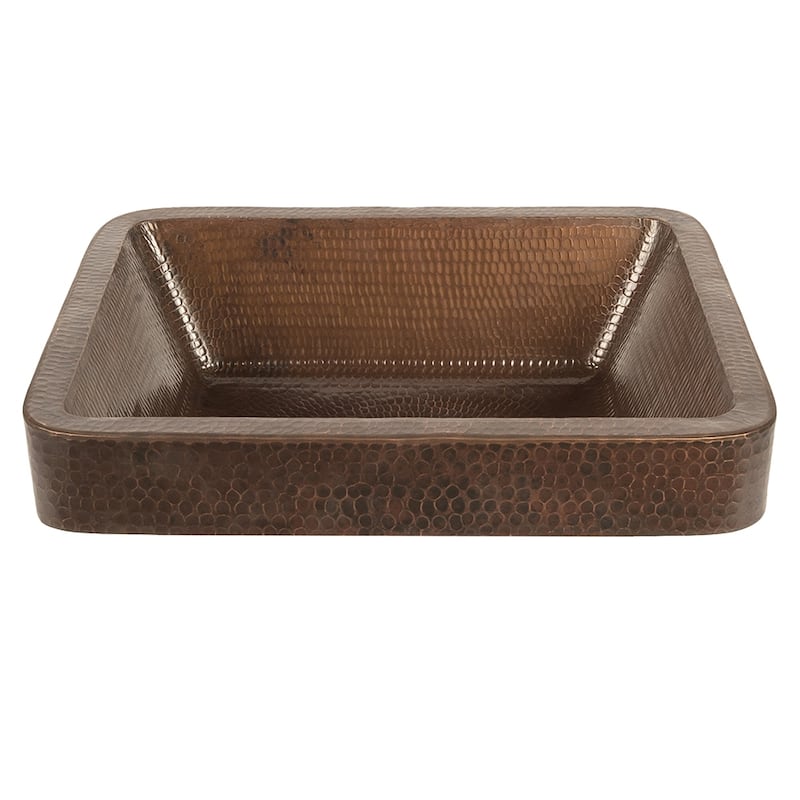 17-in Rectangle Skirted Vessel Hammered Copper Sink (VREC17SKDB)