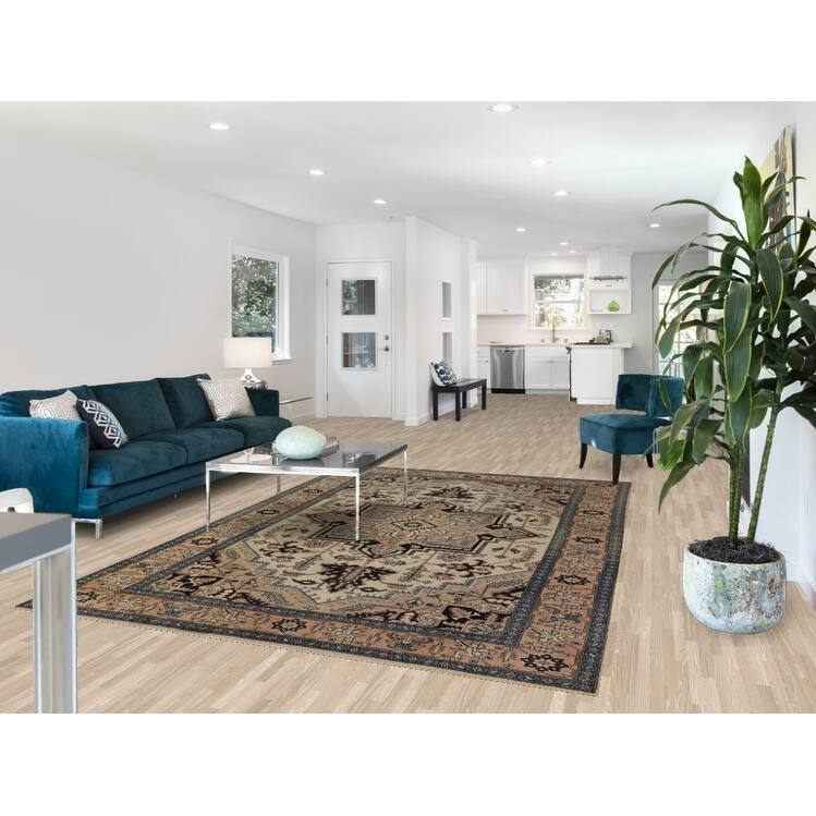 Hand Knotted Oriental 100% Wool Carpet Traditional Medallion Beige & Ivories Heriz (serapi) Area Rug - 9' 7'' X 6' 5''