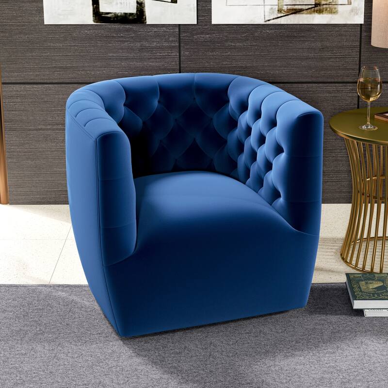 Luxor Mid Century Modern Swivel Accent Comfy Chair - Blue Velvet