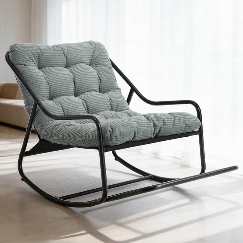 Oversized Rocking Chair, Cozy Papasan Chair with Thick Cushion-Wrapped Frame for Outdoor & Indoor