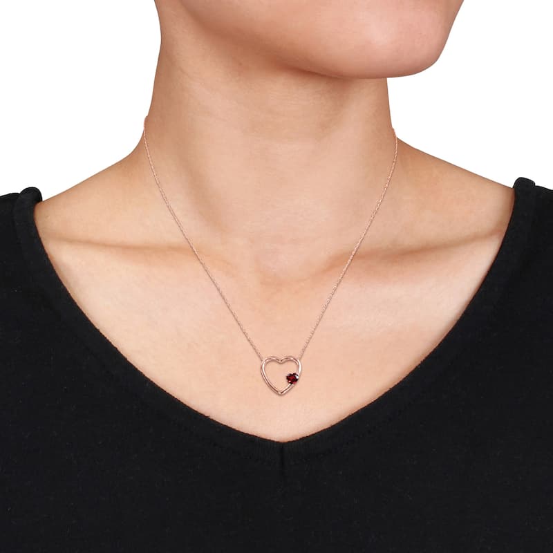 Miadora 10k Rose Gold Garnet Heart Necklace