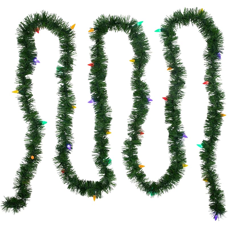 18' x 3" Pine Artificial Christmas Garland Multi LED Faceted Lights