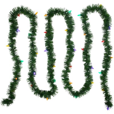 18' x 3" Pine Artificial Christmas Garland Multi LED Faceted Lights
