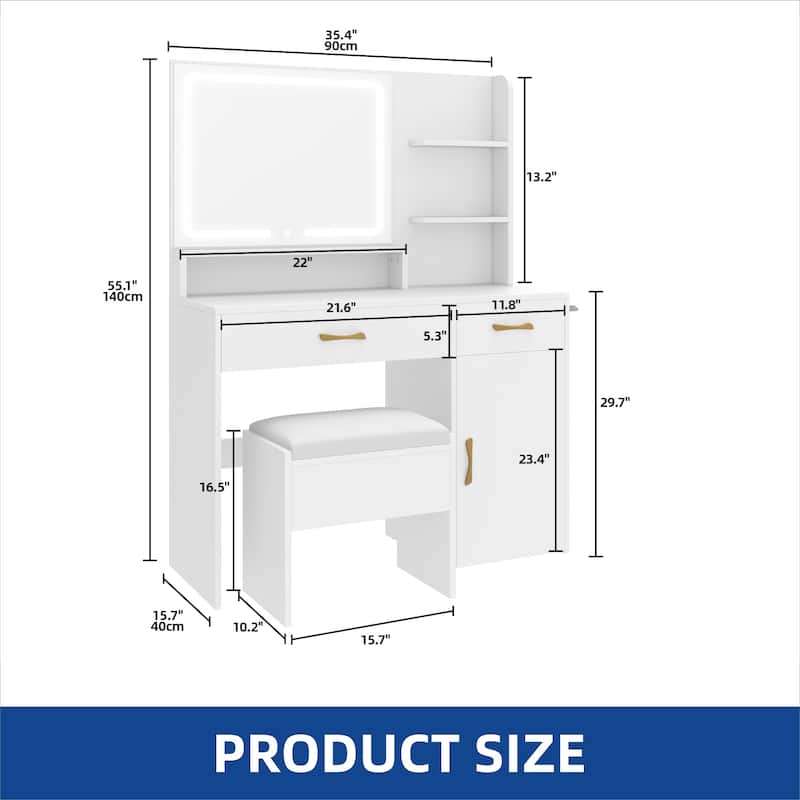 Vanity Desk Makeup Table Light Strip Mirror Dressing - 35.4"L x 15.7"W x 53.5"H