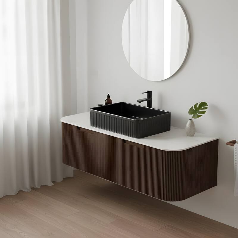 Wall Mounted Bathroom Vanity with Black Rectangular Ceramic Basin