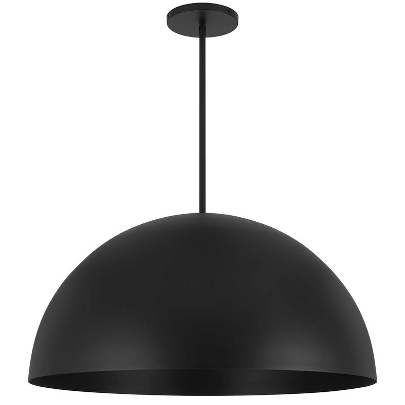HomeRoots 32" Black Aluminum Dome LED Dimmable Outdoor Pendent Hanging Light - 31.50' X '15.88' X '31.50