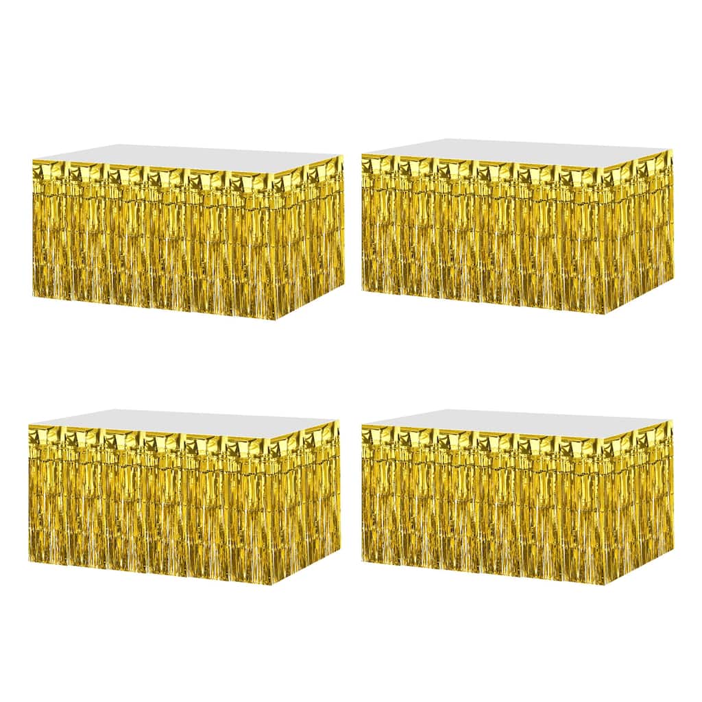 4 Pack 29x108 Inch Gold Metallic Foil Fringe Tinsel Table Skirts