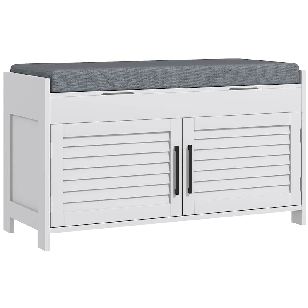 Shutter Doors Shoe Bench, Entryway Bench with Hidden Compartments