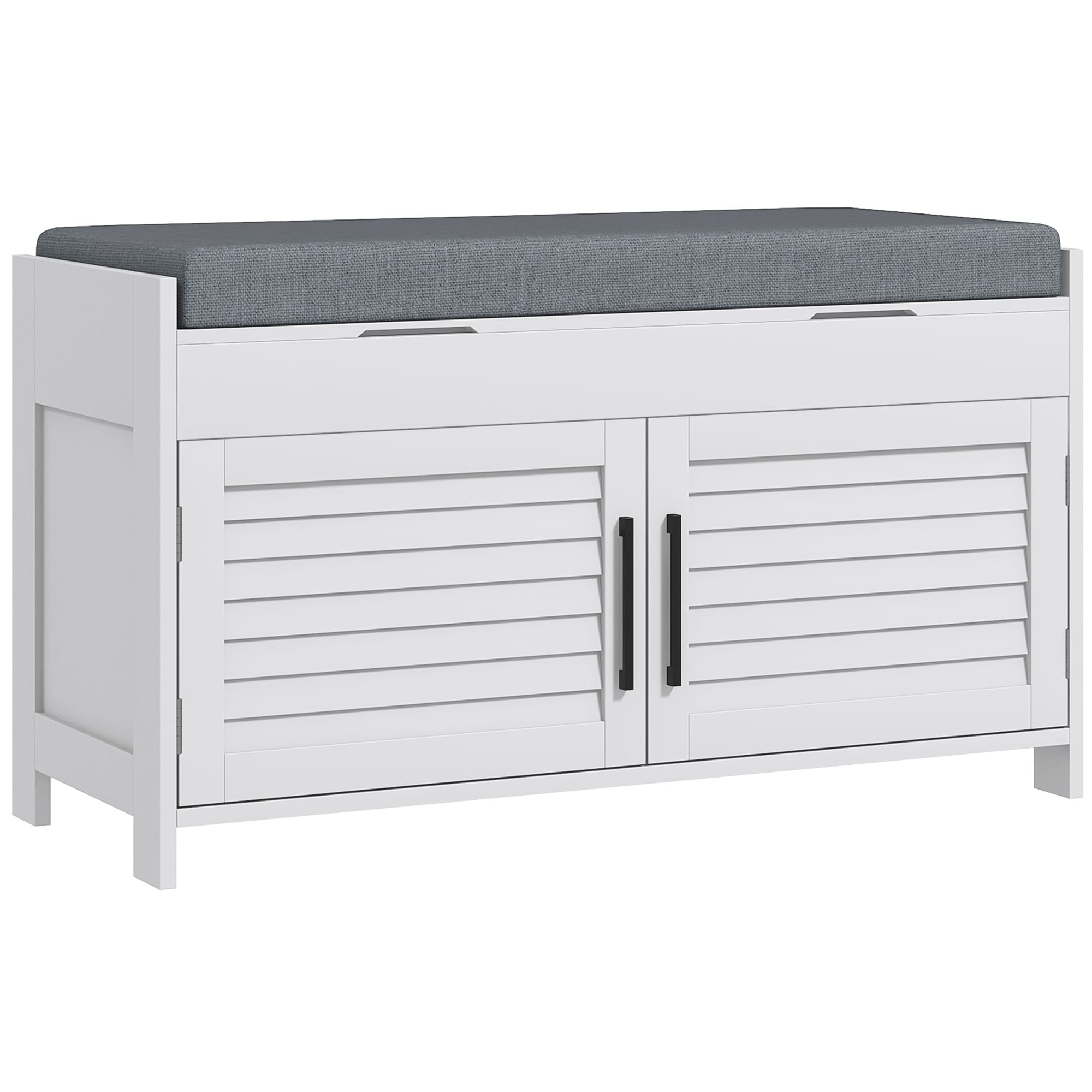 Shutter Doors Shoe Bench, Entryway Bench with Hidden Compartments