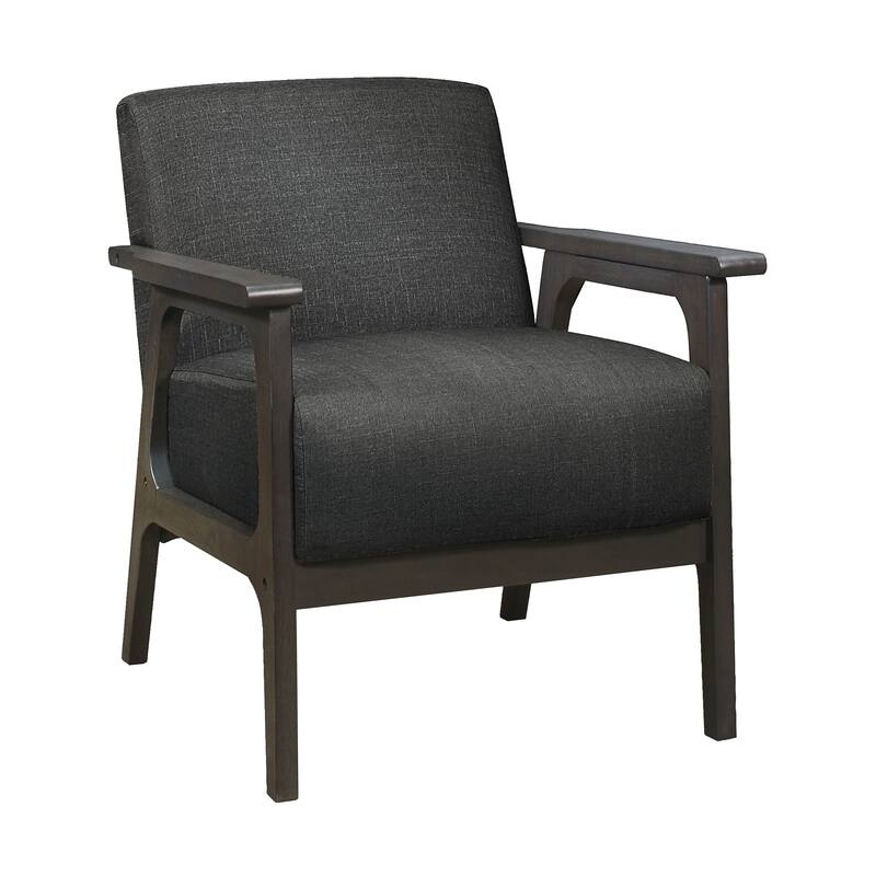 Textured Dark Gray Upholstery Accent Chair, Solid Rubberwood Frame