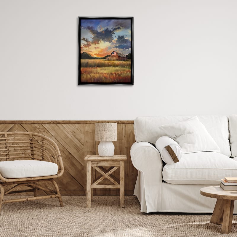 Stupell American Barn at Sunset Framed Floater Canvas Wall Art Design By Arlington Prints