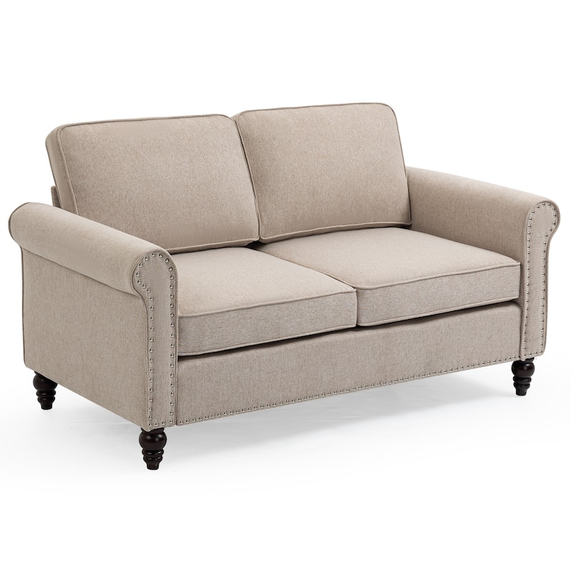 44.5'' Mid-Century Modern Button Tufted Linen Fabric Loveseat