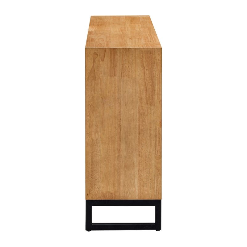 Storage Cabinet Sideboard Wooden Cabinet with Stunning Water Wave Door Design, Rubberwood Veneer and Adjustable Shelves