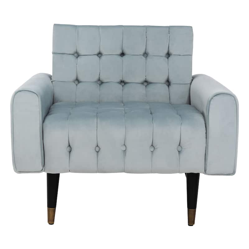 SAFAVIEH Nansy Contemporary Tufted Velvet Accent Chair - 32.7" x 31.5" x 28.4" - 34Wx31Dx29H - Slate Blue/Black