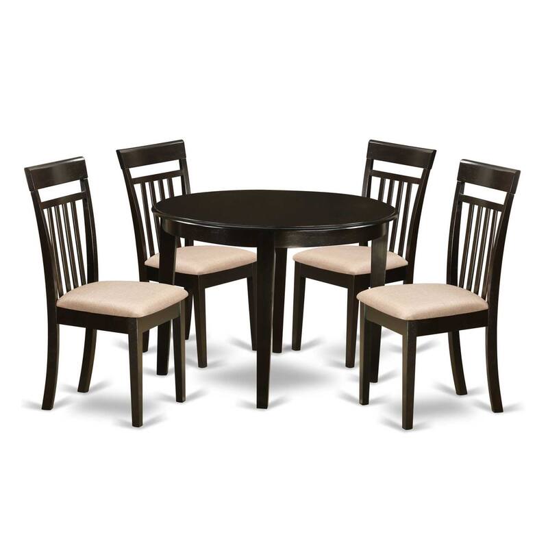 5-Piece Round Cappuccino Finish Solid Wood Top Dining Table with 4-Chairs with