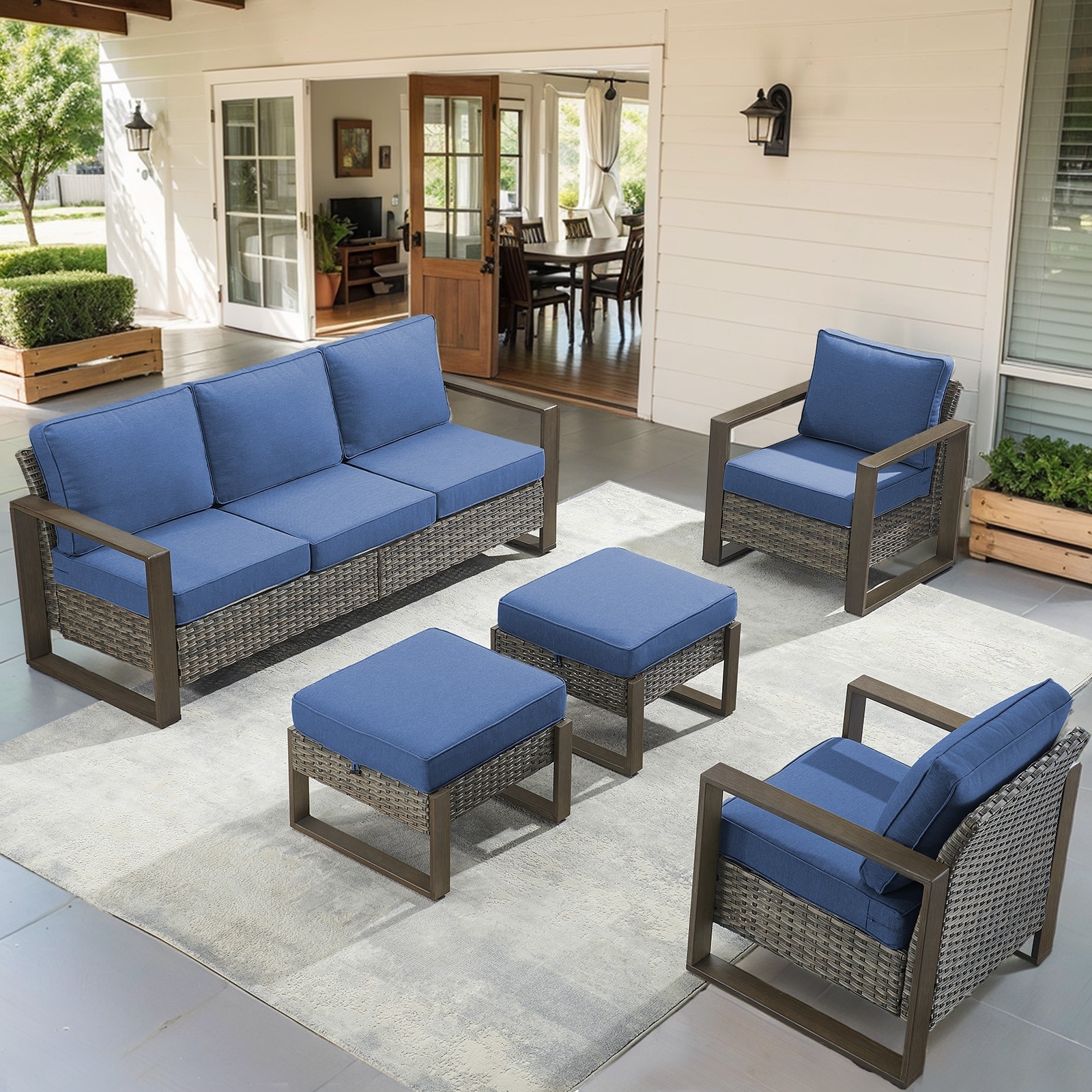 Gymojoy Outdoor Sofa Patio Chair with Ottoman Funiture
