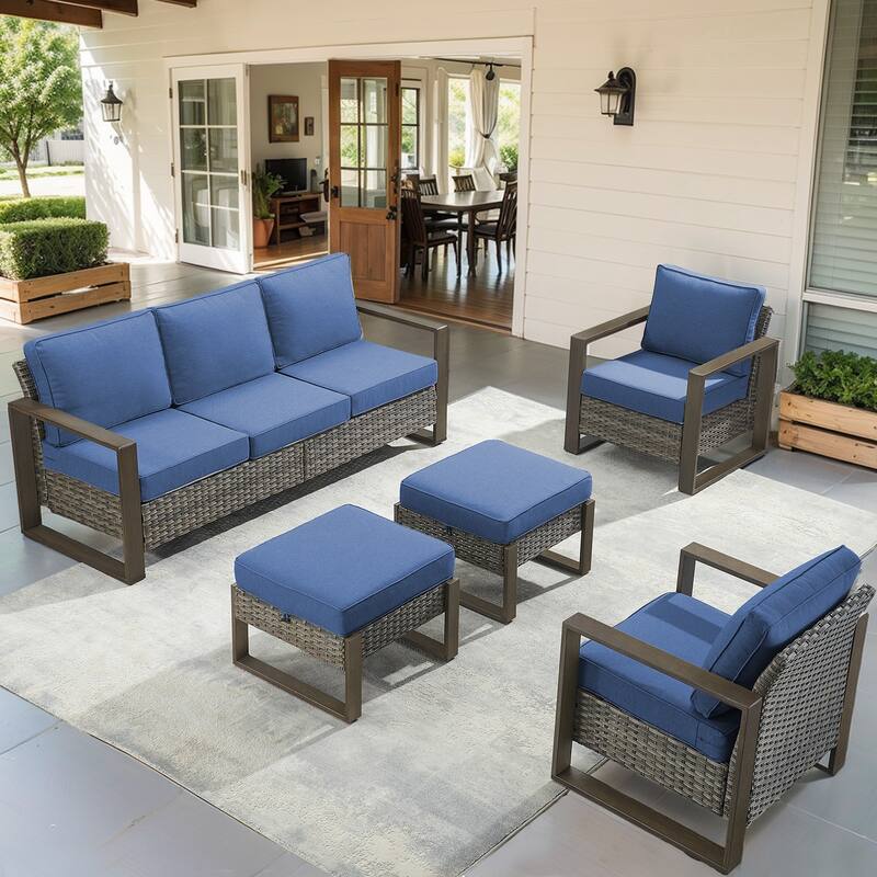 Gymojoy Outdoor Sofa Patio Chair with Ottoman Funiture - Grey - Grey