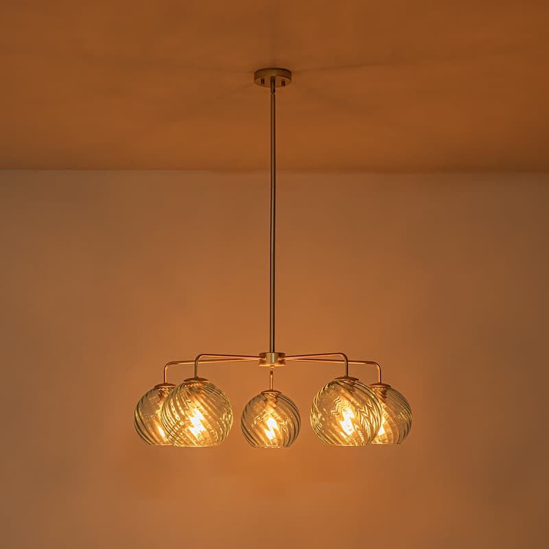 5-Light Blue Swirled Glass Globe Bubble Round Chandelier 35in