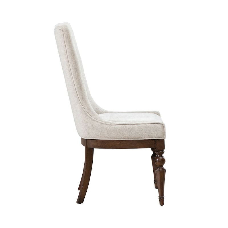 Arden Road Satin Cherry Upholstered Dining Side Chairs with Gray Linen Set of 2 - Width 22" x Depth 26" x Height 42"