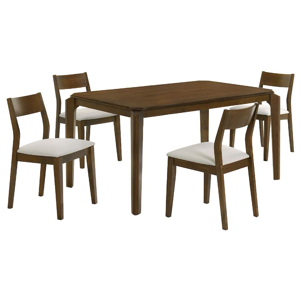 Montena 5pc Dining Table and 4 Chair Set, Beige, Dark Brown