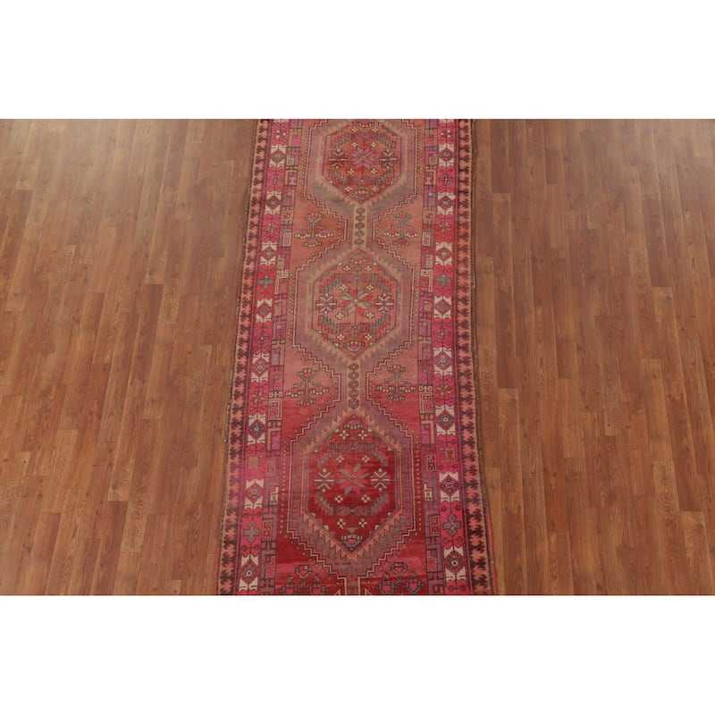 Ardebil Persian Vintage Runner Rug Handmade Hallway Wool Carpet - 3'6" x 10'3"
