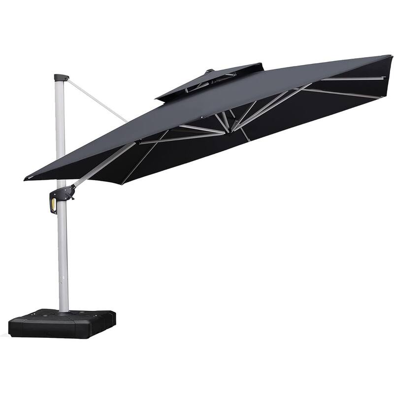 PURPLE LEAF Double Top Deluxe Square Patio Cantilever Umbrella 360 Degree Rotation 9ft/10ft/11ft/12ft Outdoor Classic Umbrella - 12ft x 12ftGrey