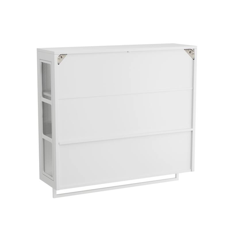 3-Door Bathroom Wall Cabinet with Glass Door, Towel Bar & Storage