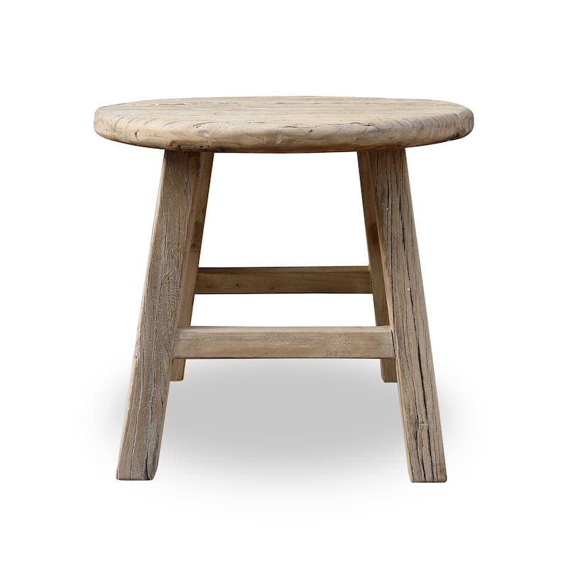 Artissance Round Rustic Side table Weathered Elm Wood 22x22x20H - Wood