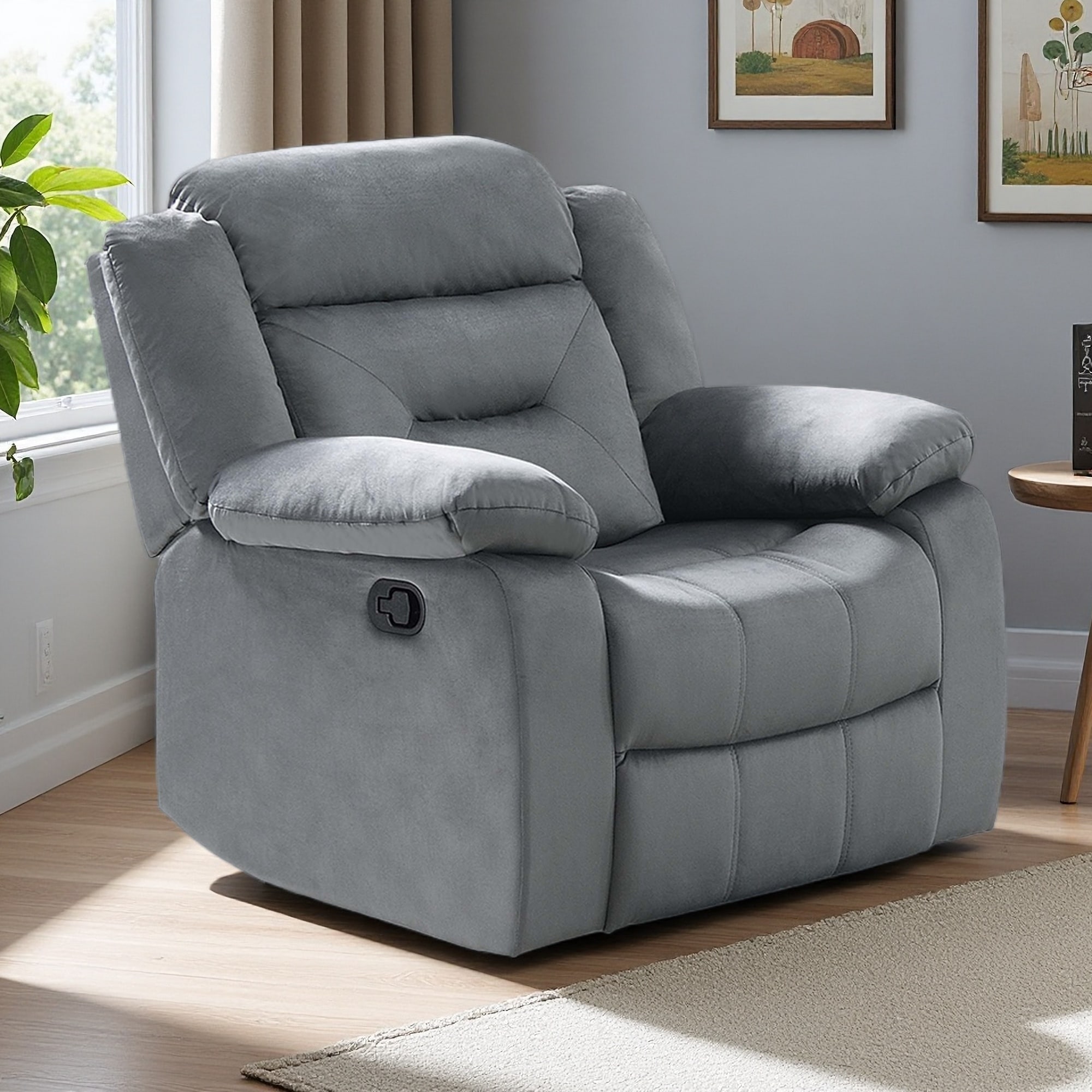 Velvet Manual Recliner Chair with Pillow Top Arms & Cushion Back