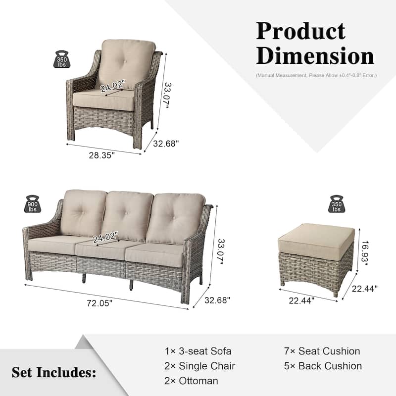 HOOOWOOO 5-piece Wicker High Back Outdoor Furniture Conversation Set