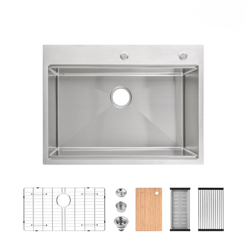 Stainless Steel Kitchen Sink, 30″x19″ Single Bowl, Undermount HandmadeSink in Black, with US Standard Drain and Hook - Dack Gray
