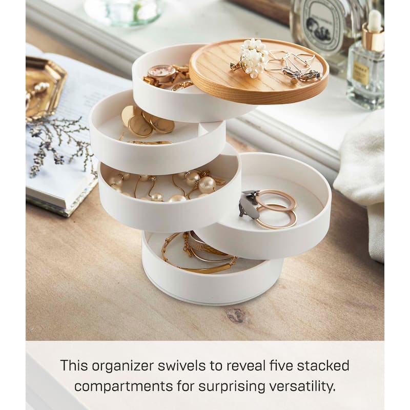 Yamazaki Home Stacked Jewelry Organizer - Two Sizes, ABS Plastic, Open, Lid - White