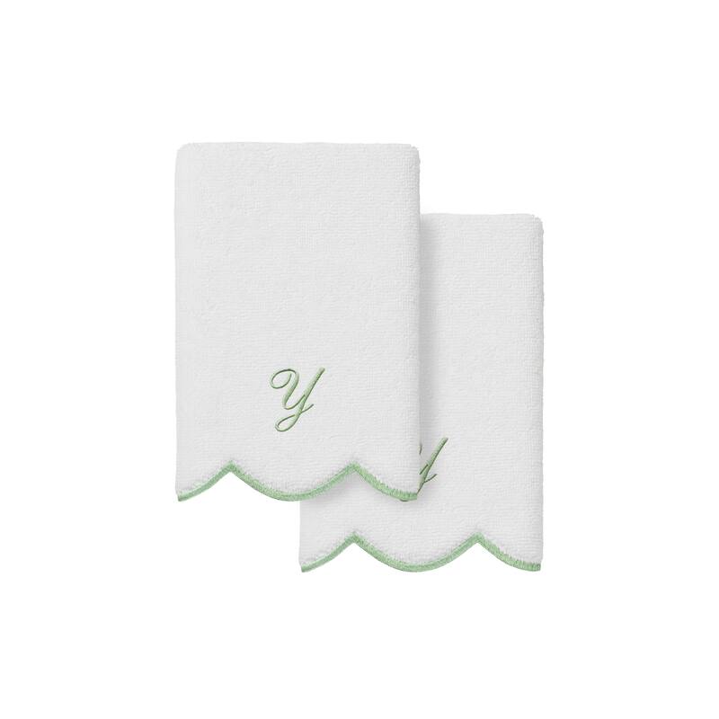 Authentic Hotel and Spa 100% Turkish Cotton Green ADORNIA Scallop Personalized 2 Piece Fingertip Towel Set - 2 Fingertip Towels - Y