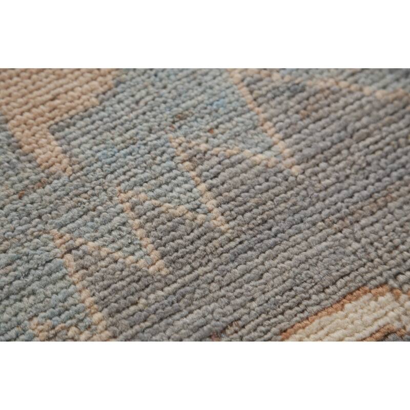 Hand Knotted Oriental 100% Wool Carpet Transitional Floral Greys & Charcoal Oushak Runner Rug - 11' 10'' X 3' 0''