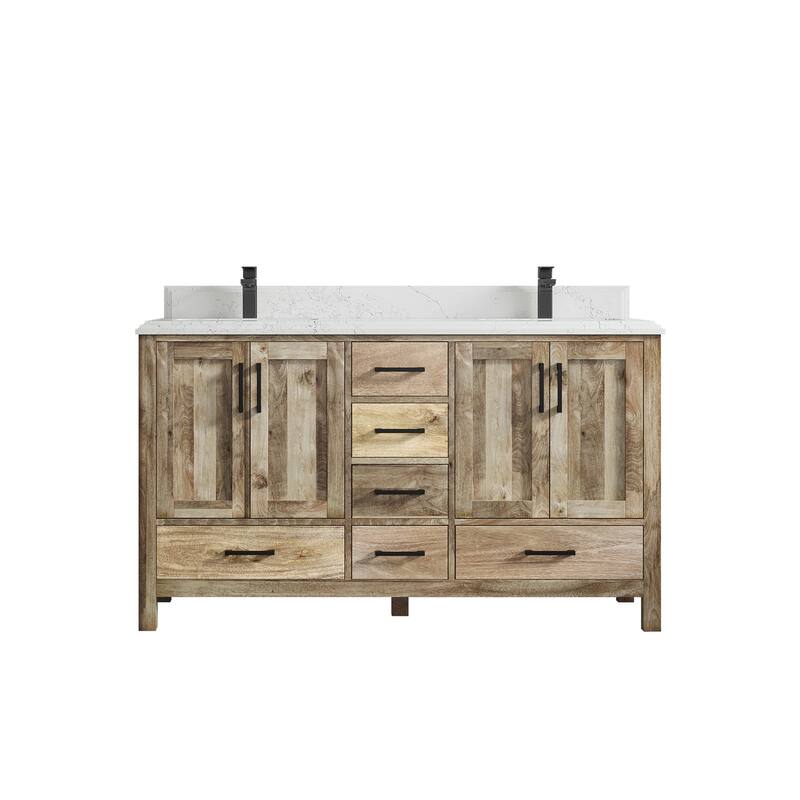 Willow Collections 60 in. W x 22 in. D Malibu Mango Double Sink Bathroom Vanity with Countertop - 1.5" Empira White - Natural Mango