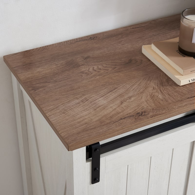 White Farmhouse 5-Drawer Dresser w/Sliding Barn Door, Multi-Room