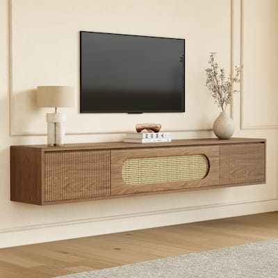 70.86-Inch Floating TV Stand, Wooden Wall Mounted Entertainment Center