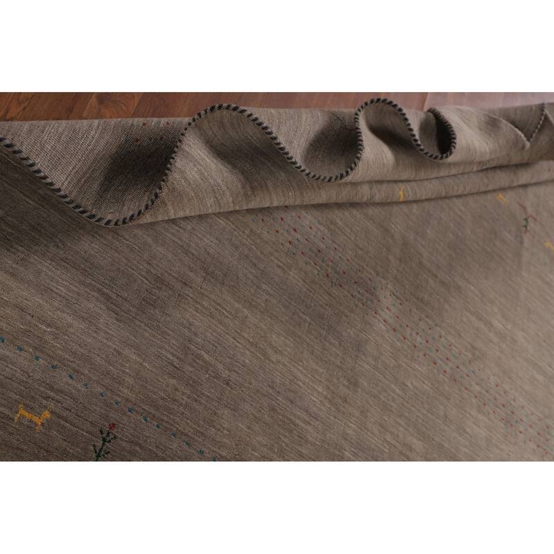 Brown Gabbeh Area Rug Handmade Oriental Wool Carpet - 6'8"x 9'9"