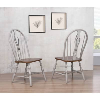 Retro Dining Chairs - Set of 2 - Keyhole Back Design - Rustic Wood Accent Chairs - Fully Assembled
