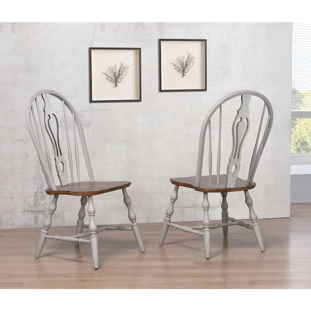 Retro Dining Chairs - Set of 2 - Keyhole Back Design - Rustic Wood Accent Chairs - Fully Assembled