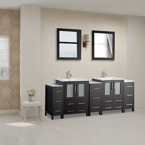 Vanity Art 84-Inch Double Sink Bathroom Vanity Set 13 Drawers, 5 Cabinets, 2 Shelves, Soft-Closing Doors with Free Mirror