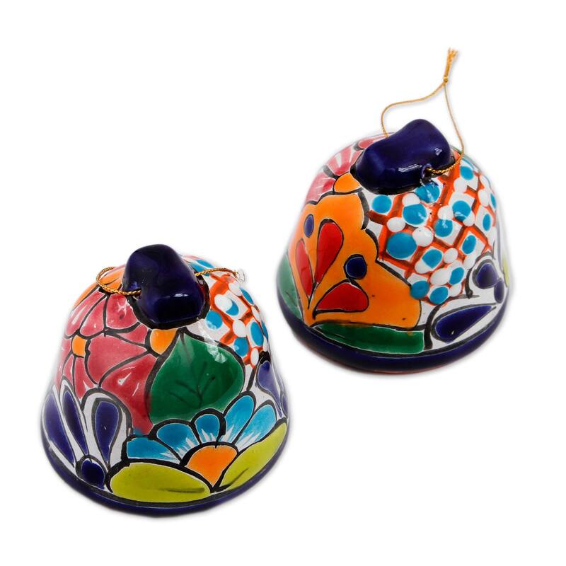 Novica Handmade Talavera Bells Ceramic Ornaments (Pair)