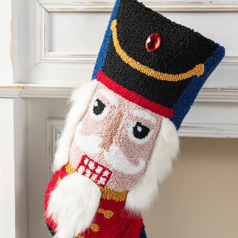 Glitzhome 20.5"L Santa Snowman Nutcracker Hooked Christmas Stocking