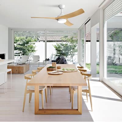 52 Inch Modern Ceiling Fan with LED Light and Remote Control 3 ABS Blades - White
