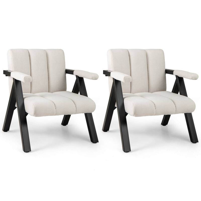 Costway 1/2 PCS Oversized Accent Chair with Metal Frame & Armrests - See Details - White-2 PCS
