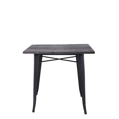 Black Metal Dining Table With Wood Top - 31.5" W x 31.5" D x 29.5" H