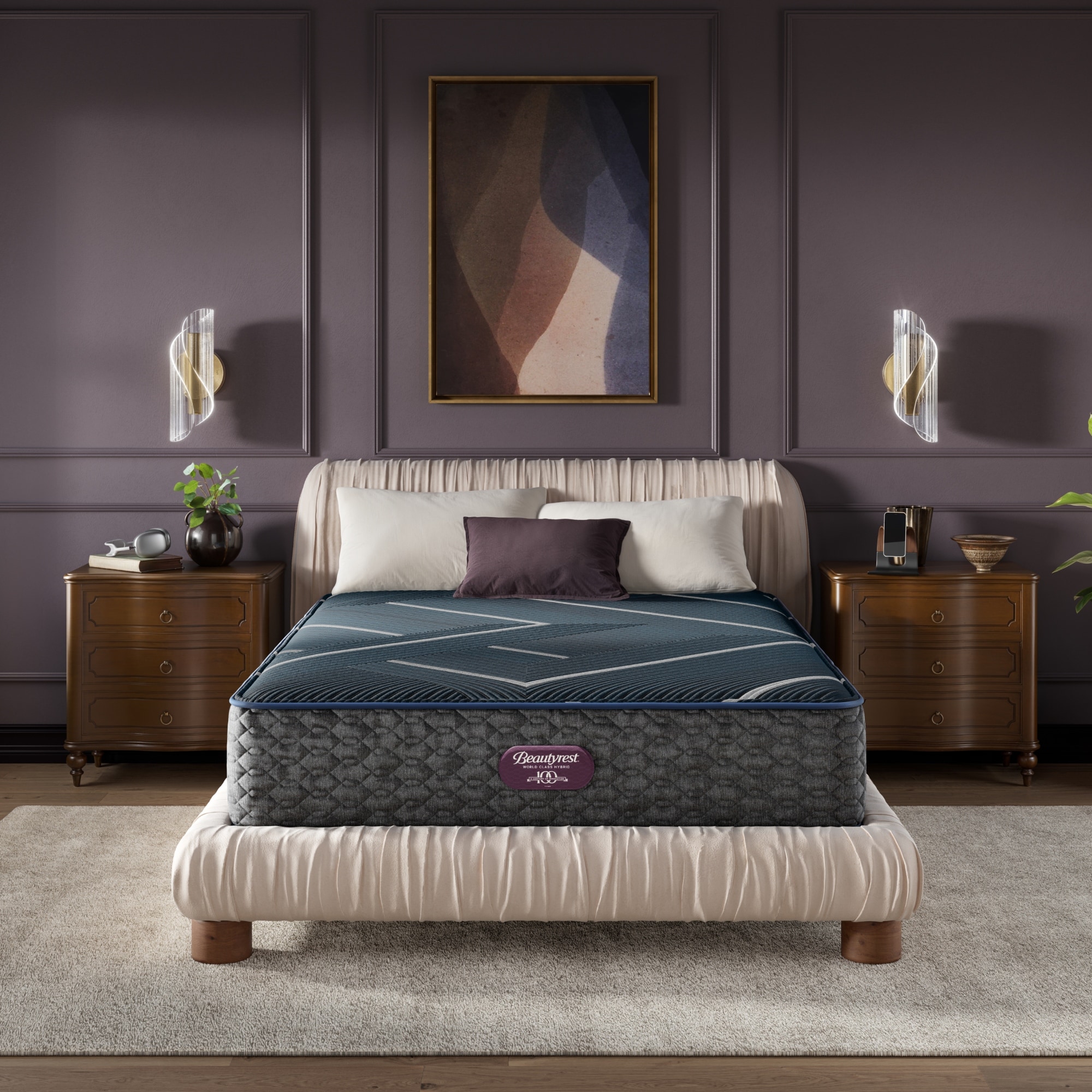 Beautyrest World Class Level Four Hybrid Plush Mattress - Dark Blue