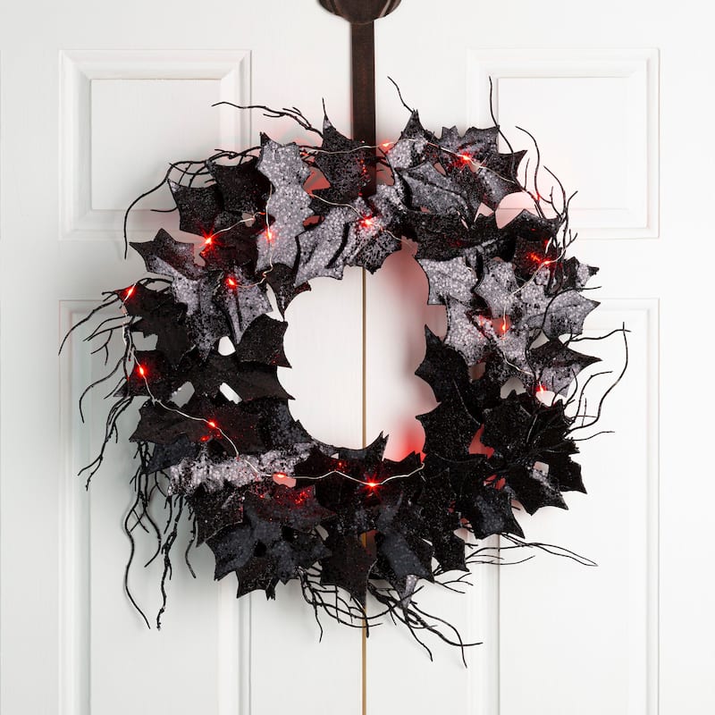 Glitzhome 26"D Pre-li LED Halloween Bat Wreath