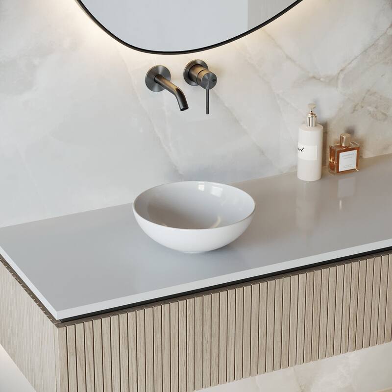 Small Round White Ceramic Counter Top Bathroom Vessel Sink 11.25" Dia
