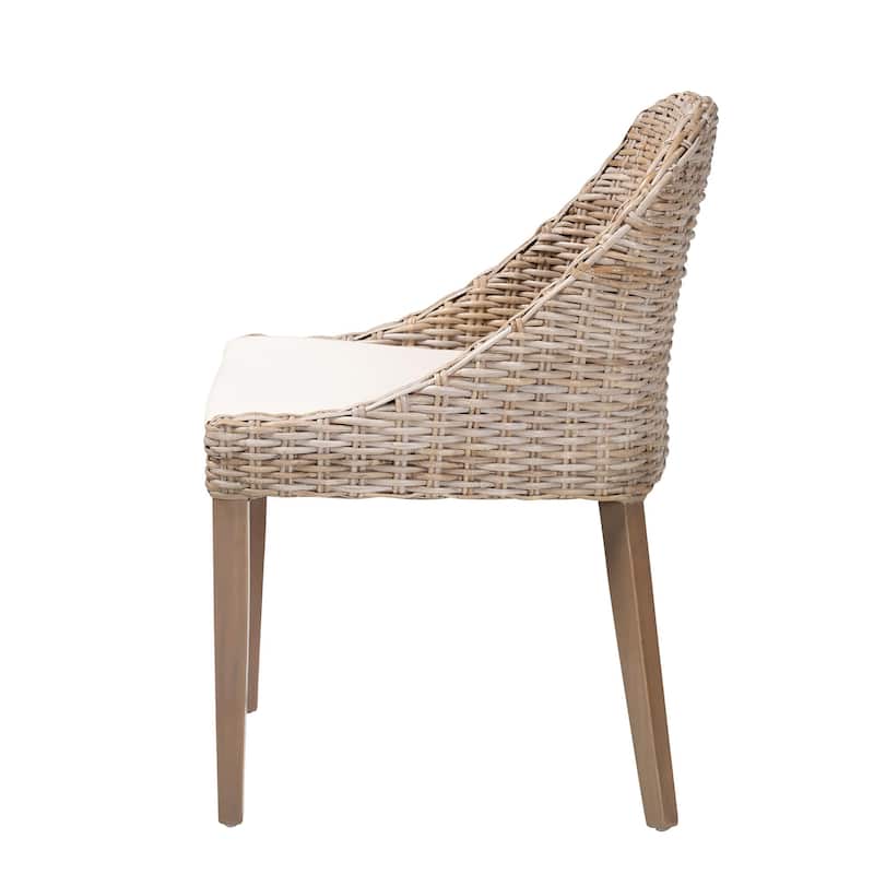 bali & pari Lara Bohemian Grey Kubu Rattan and Mahogany Wood Dining Chair